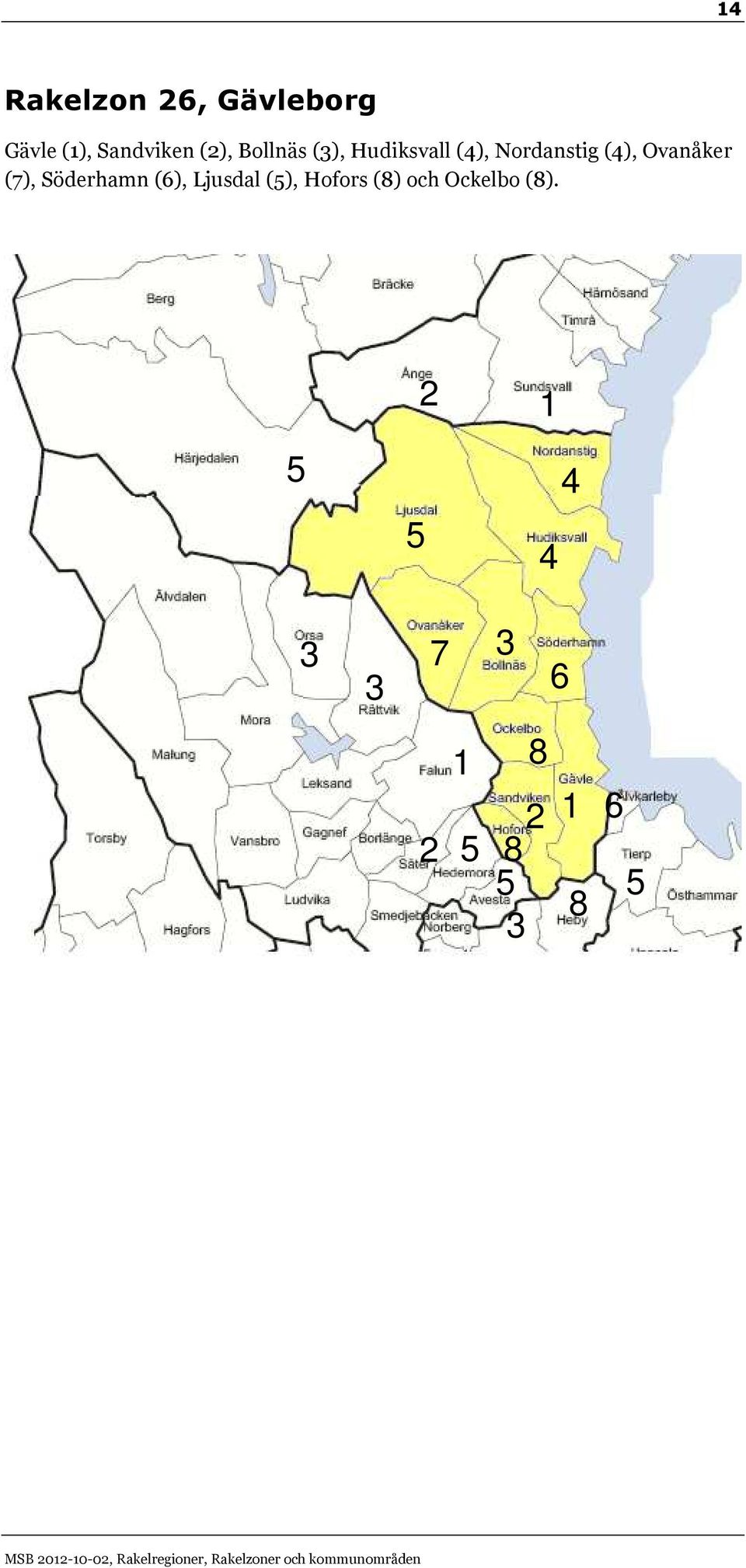 Söderhamn (), Ljusdal (), Hofors () och Ockelbo ().