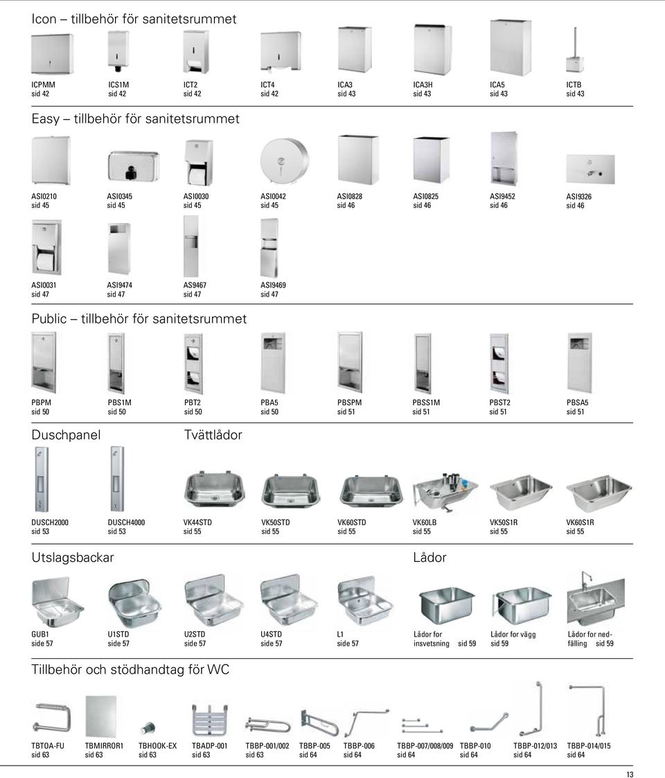 PBS1M sid 50 PBT2 sid 50 PBA5 sid 50 PBSPM sid 51 PBSS1M sid 51 PBST2 sid 51 PBSA5 sid 51 Duschpanel Tvättlådor DusCH2000 sid 53 DusCH4000 sid 53 VK44STD sid 55 VK50STD sid 55 VK60STD sid 55 VK60LB