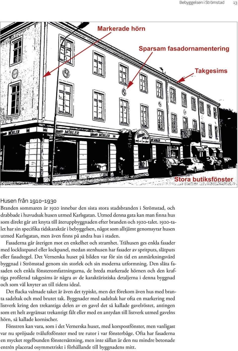 1920-talet har sin specifika tidskaraktär i bebyggelsen, något som alltjämt genomsyrar husen utmed Karlsgatan, men även finns på andra hus i staden.