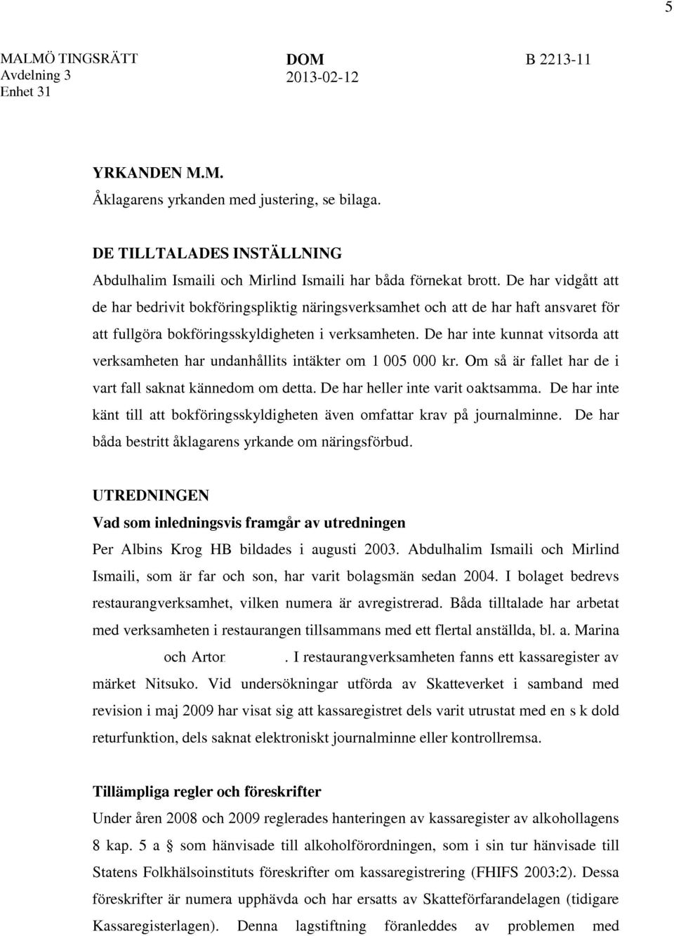 De har inte kunnat vitsorda att verksamheten har undanhållits intäkter om l 005 000 kr. Om så är fallet har de i vart fall saknat kännedom om detta. De har heller inte varit o aktsamma.