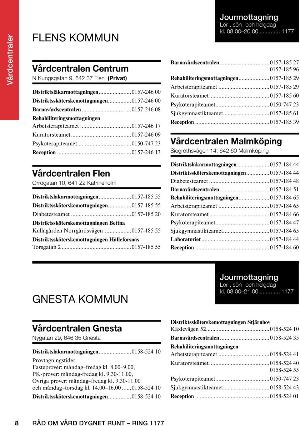 ..0157-246 13 Vårdcentralen Flen Orrögatan 10, 641 22 Katrineholm Distriktsläkarmottagningen...0157-185 55 Distriktssköterskemottagningen...0157-185 55 Diabetesteamet.