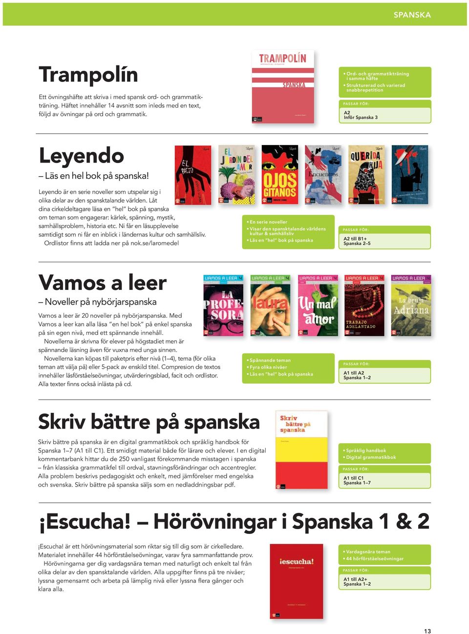 TRAMPOLÍN Språkträning inför steg 3 ord och grammatik SPANSKA Ord- och grammatikträning i samma häfte Strukturerad och varierad snabbrepetition A2 Inför Spanska 3 Leyendo Läs en hel bok på spanska!