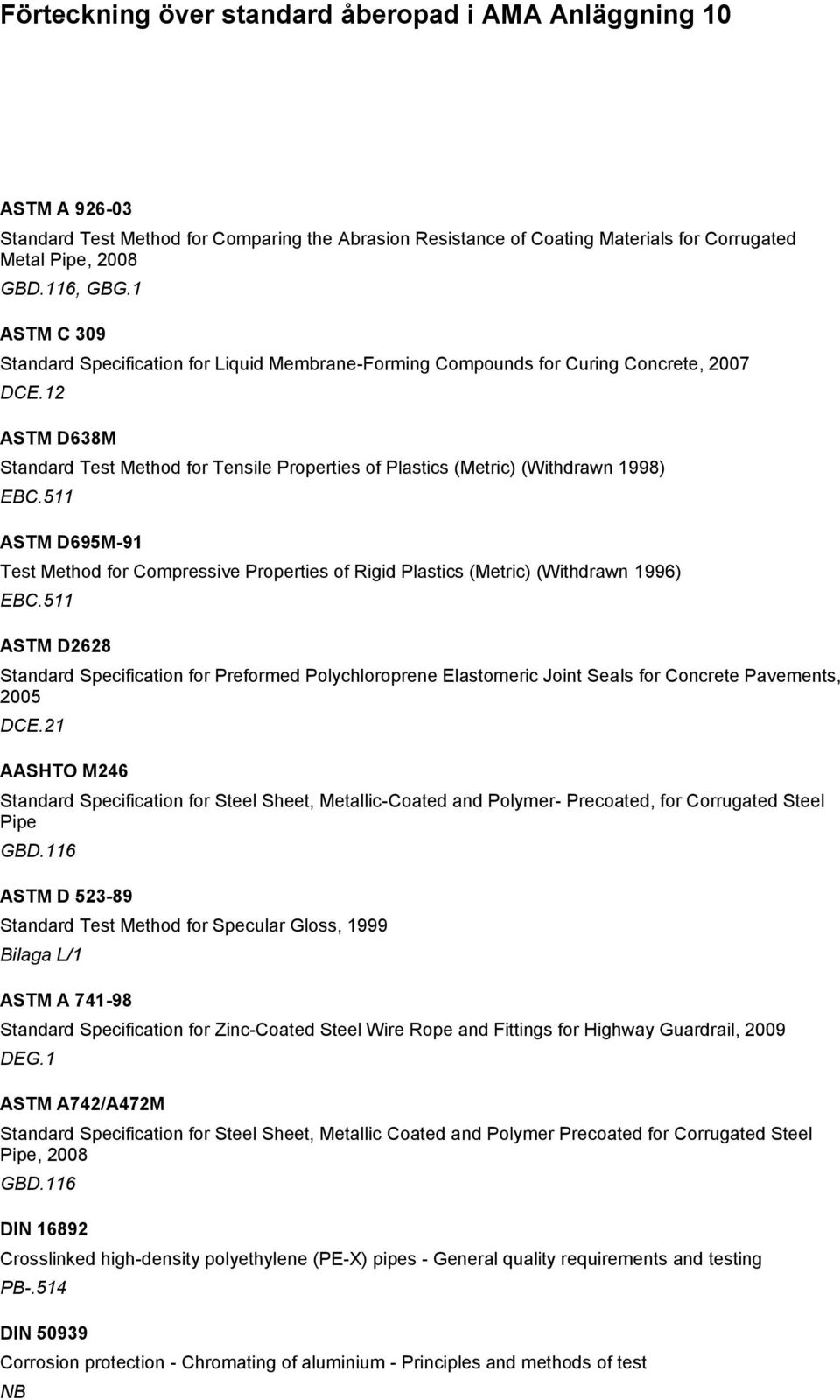 12 ASTM D638M Standard Test Method for Tensile Properties of Plastics (Metric) (Withdrawn 1998) EBC.