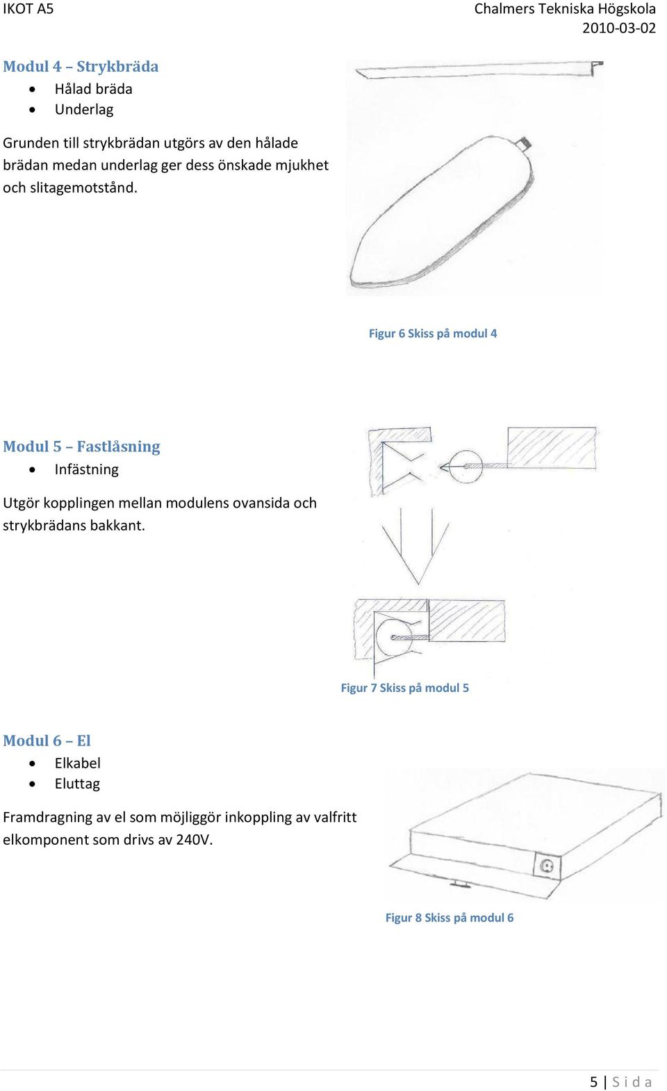 Figur 6 Skiss på modul 4 Modul 5 Fastlåsning Infästning Utgör kopplingen mellan modulens ovansida och strykbrädans