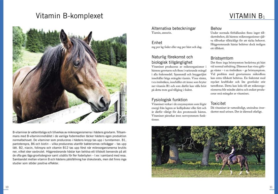 Vissa växter, t ex örnbräken, innehåller ett ämne som bryter ner vitamin B1 och som därför kan vålla brist på detta trots god tillgång i fodret.