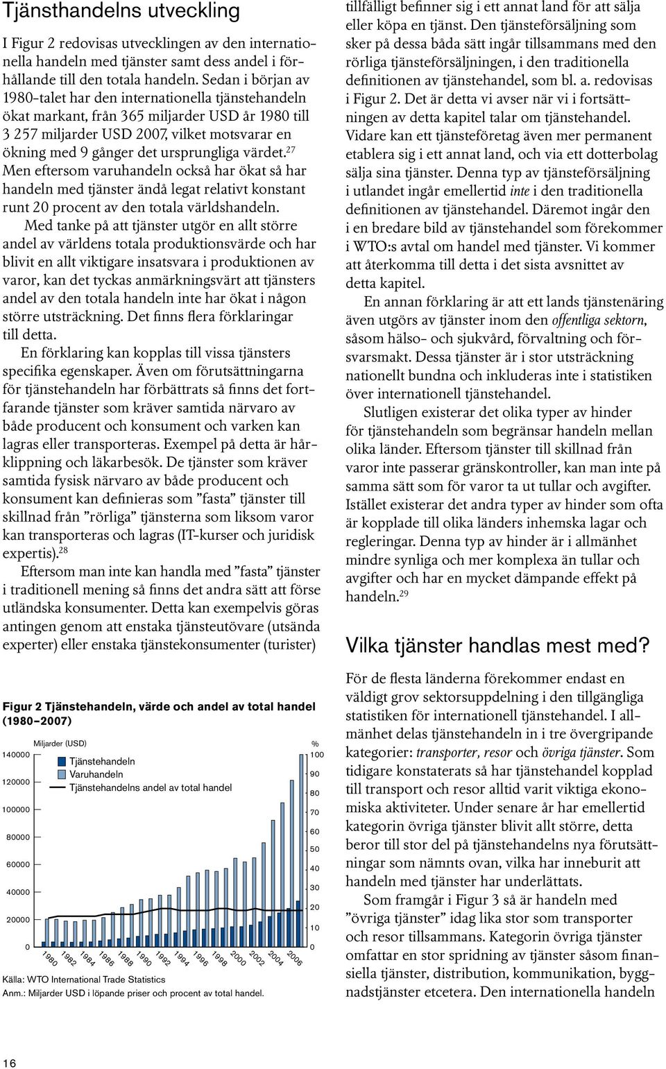 ursprungliga värdet. 27 Men eftersom varuhandeln också har ökat så har handeln med tjänster ändå legat relativt konstant runt 20 procent av den totala världshandeln.