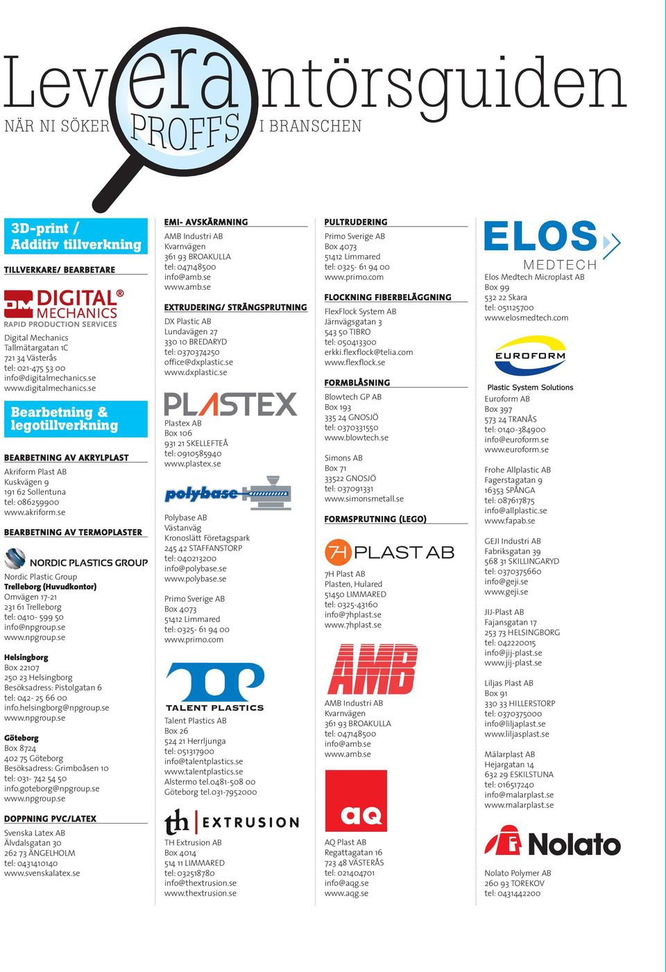 se BEARBETNING AV TERMOPLASTER Nordic Plastic Group Trelleborg (Huvudkontor) Omvägen 17-21 231 61 Trelleborg tel: 0410-599 50 info@npgroup.