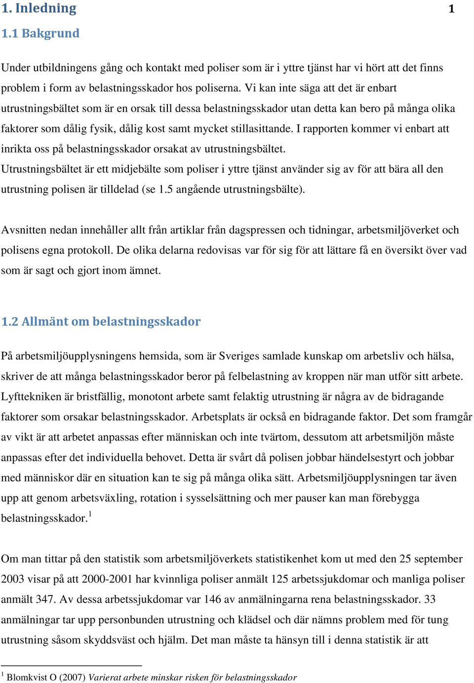 I rapporten kommer vi enbart att inrikta oss på belastningsskador orsakat av utrustningsbältet.