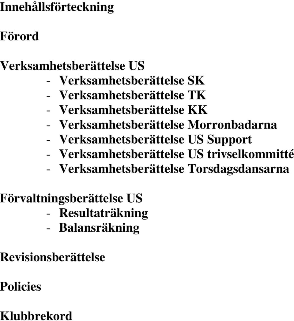 Verksamhetsberättelse US Support - Verksamhetsberättelse US trivselkommitté -