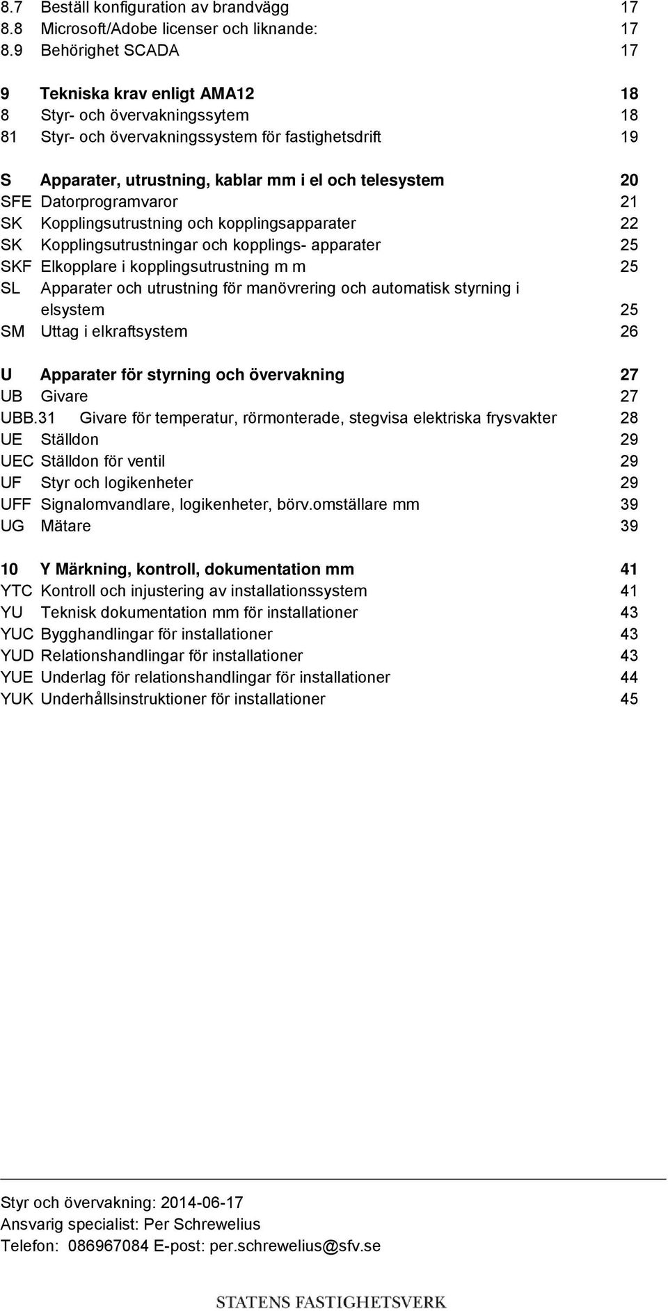 SFE Datorprogramvaror 21 SK Kopplingsutrustning och kopplingsapparater 22 SK Kopplingsutrustningar och kopplings- apparater 25 SKF Elkopplare i kopplingsutrustning m m 25 SL Apparater och utrustning