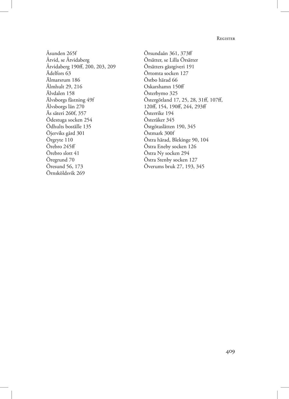 Lilla Örsätter Örsätters gästgiveri 191 Örtomta socken 127 Östbo härad 66 Oskarshamn 150ff Österbymo 325 Östergötland 17, 25, 28, 31ff, 107ff, 120ff, 154, 190ff, 244, 293ff