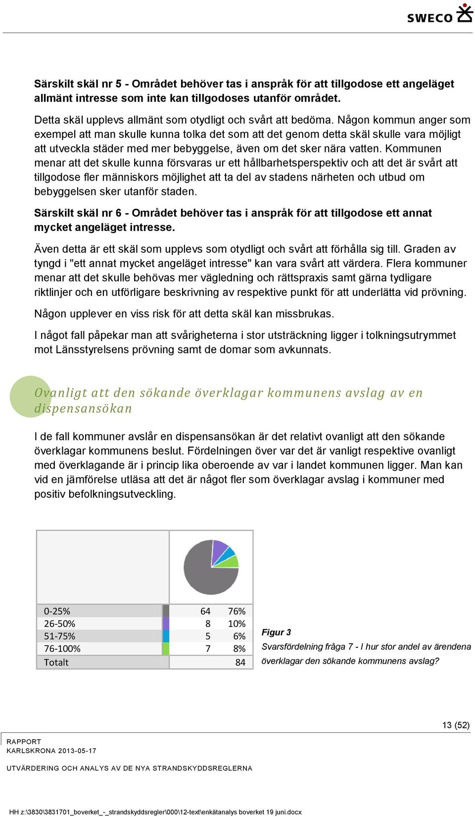 Någon kommun anger som exempel att man skulle kunna tolka det som att det genom detta skäl skulle vara möjligt att utveckla städer med mer bebyggelse, även om det sker nära vatten.