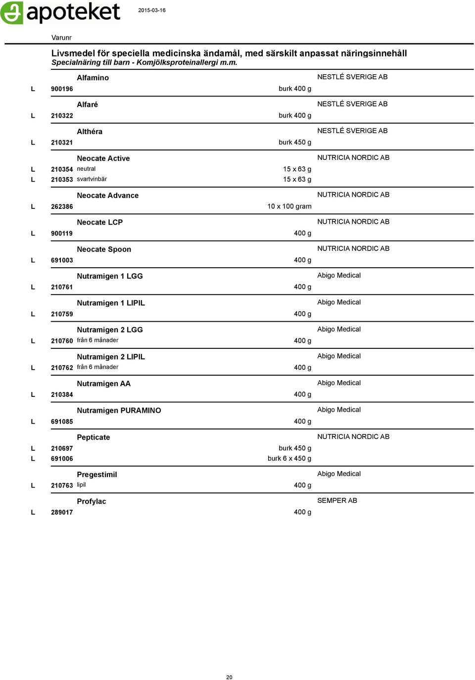 CP Neocate Spoon Nutramigen 1 GG Nutramigen 1 IPI 10 x 100 gram Abigo Medical Abigo Medical Nutramigen 2 GG 210760 från 6 månader Nutramigen 2 IPI 210762 från 6 månader Abigo Medical Abigo