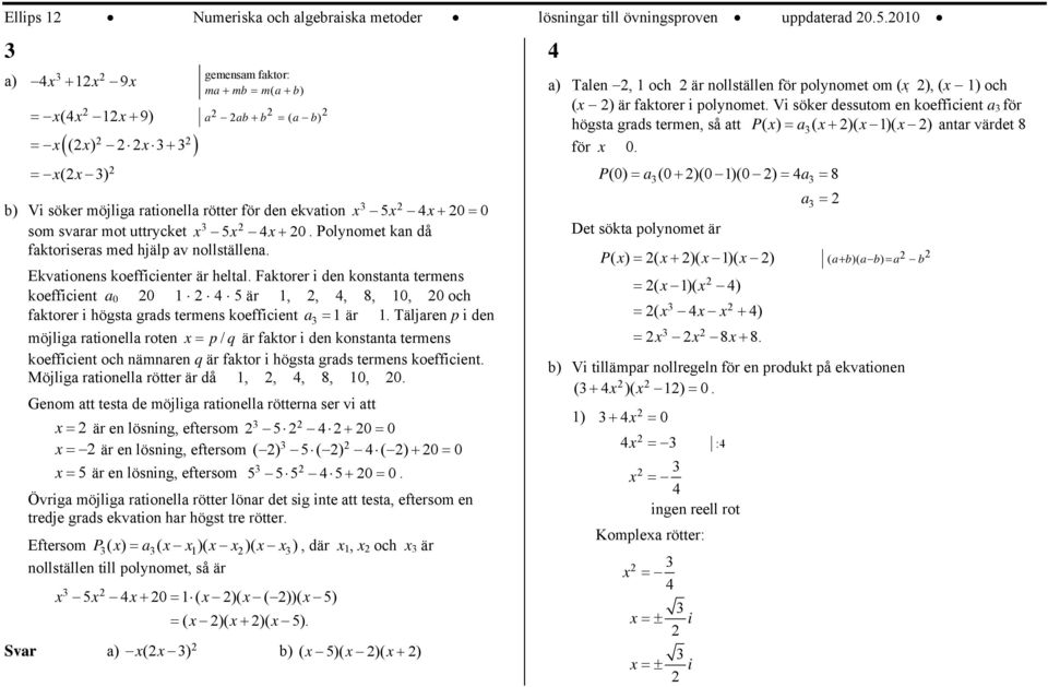 ekvation + = som svarar mot uttrycket +. Polynomet kan då faktoriseras med hjälp av nollställena. Ekvationens koefficienter är heltal.