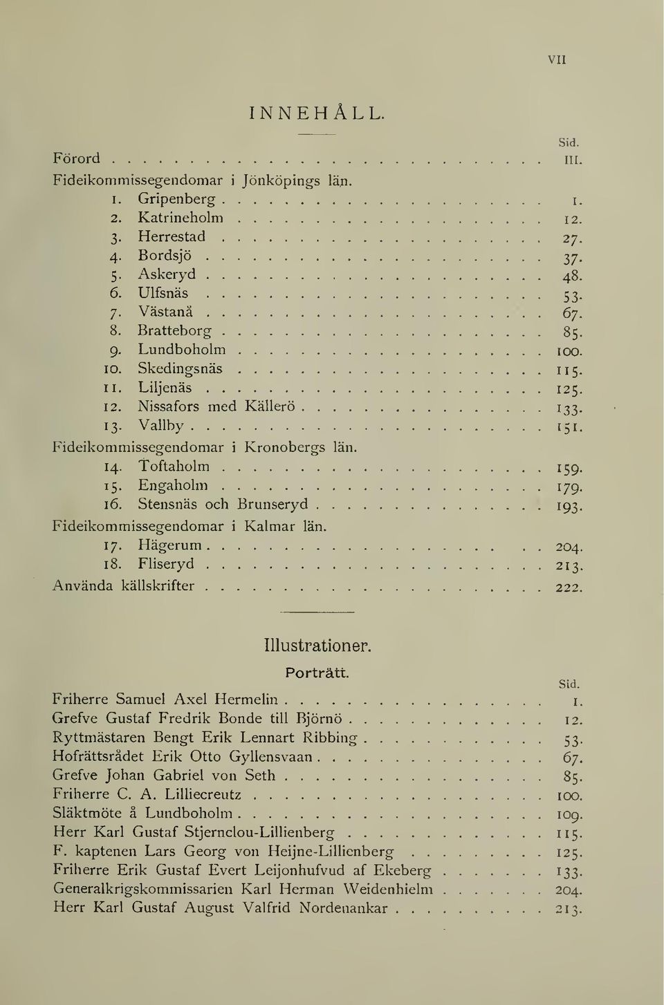 Stensnäs och Brunseryd 193 Fideikommissegendomar i Kalmar län. 17. Hägerum 204 18. Fliseryd 213 Använda källskrifter 222 53 IllustrationeF. Porträtt. Sid.