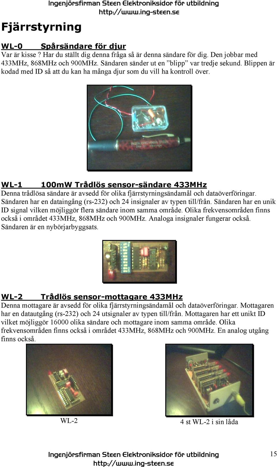 WL-1 100mW Trådlös sensor-sändare 433MHz Denna trådlösa sändare är avsedd för olika fjärrstyrningsändamål och dataöverföringar.