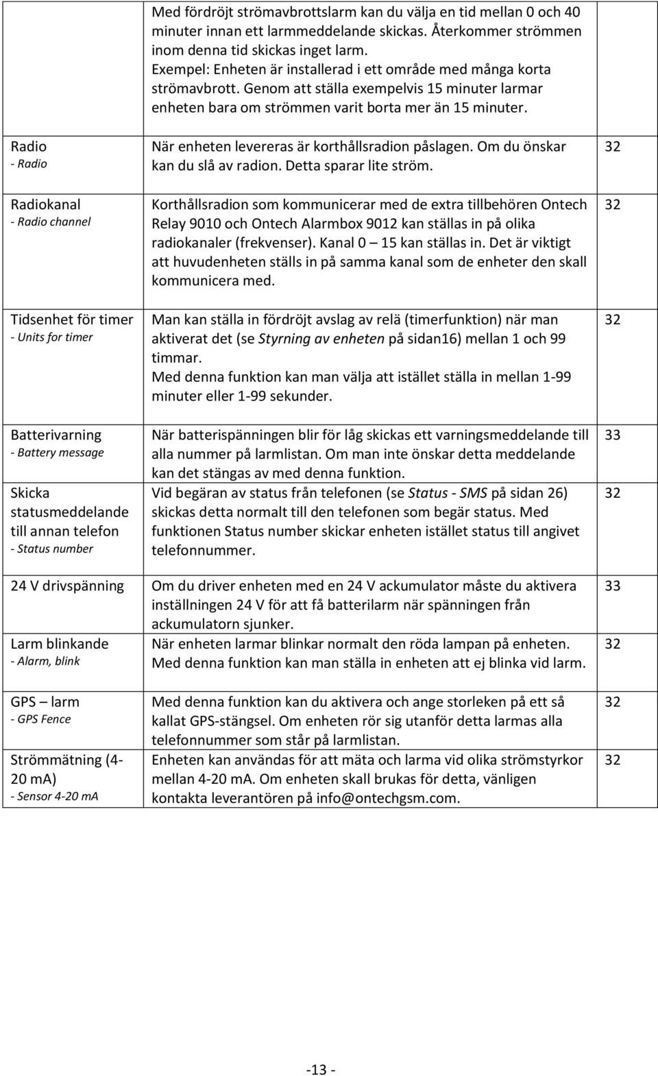 Exempel: Enheten är installerad i ett område med många korta strömavbrott. Genom att ställa exempelvis 15 minuter larmar enheten bara om strömmen varit borta mer än 15 minuter.