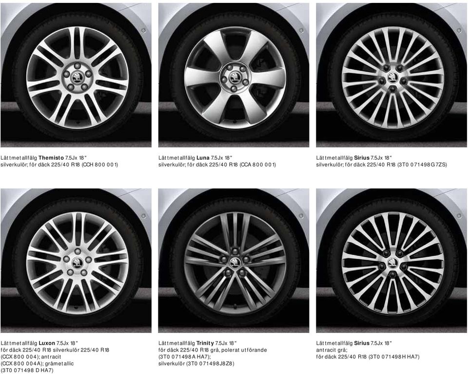 5J x 18" silverkulör; för däck 225/40 R18 (3T0 071 498G 7ZS) Lättmetallfälg Luxon 7.