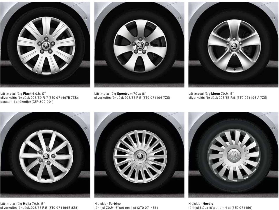 0J x 16" silverkulör; för däck 205/55 R16 (3T0 071 496 7ZS) Lättmetallfälg Moon 7.