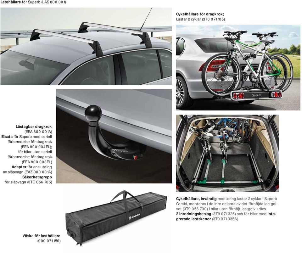 Säkerhetsgrepp för släpvagn (3TO 056 705) Cykelhållare, invändig montering lastar 2 cyklar i Superb Combi, monteras i de inre delarna av det förhöjda lastgolvet