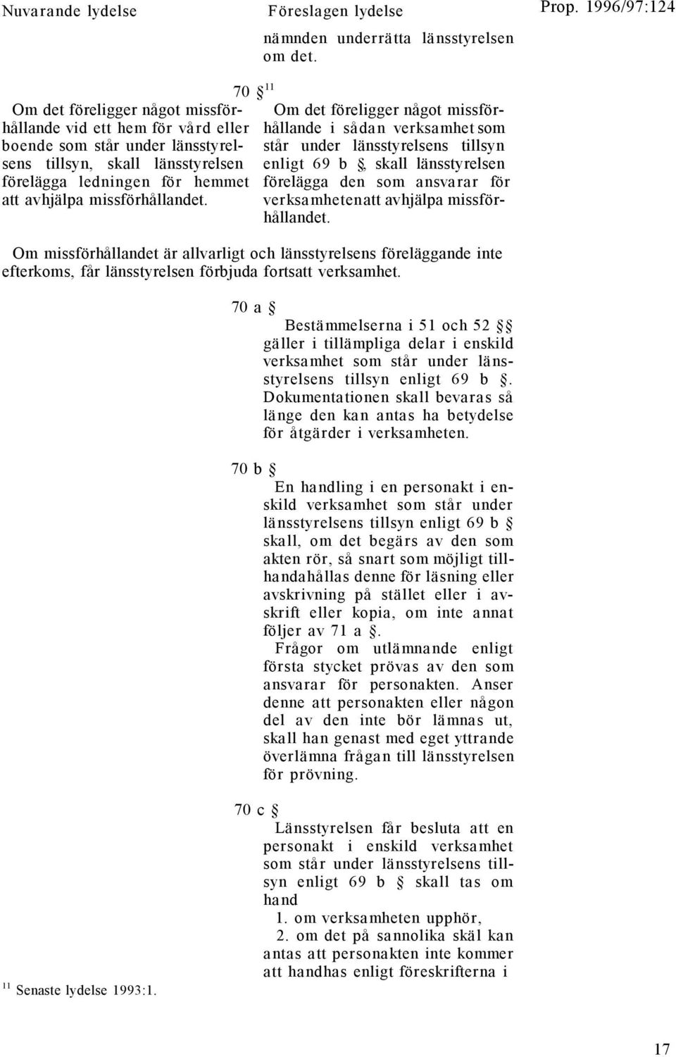 70 11 Om det föreligger något missförhållande i sådan verksamhet som står under länsstyrelsens tillsyn enligt 69 b, skall länsstyrelsen förelägga den som ansvarar för verksamheten att avhjälpa