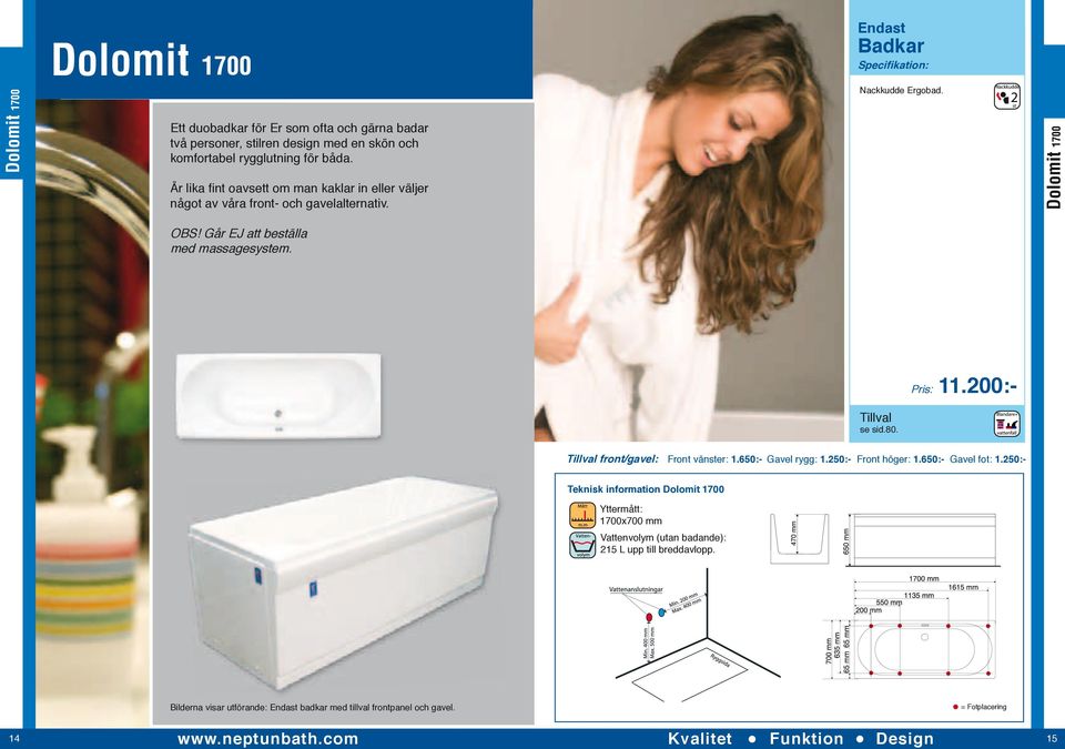 Går EJ att beställa med massagesystem. Pris: 11.200:- front/gavel: Front vänster: 1.650:- Gavel rygg: 1.250:- Front höger: 1.650:- Gavel fot: 1.