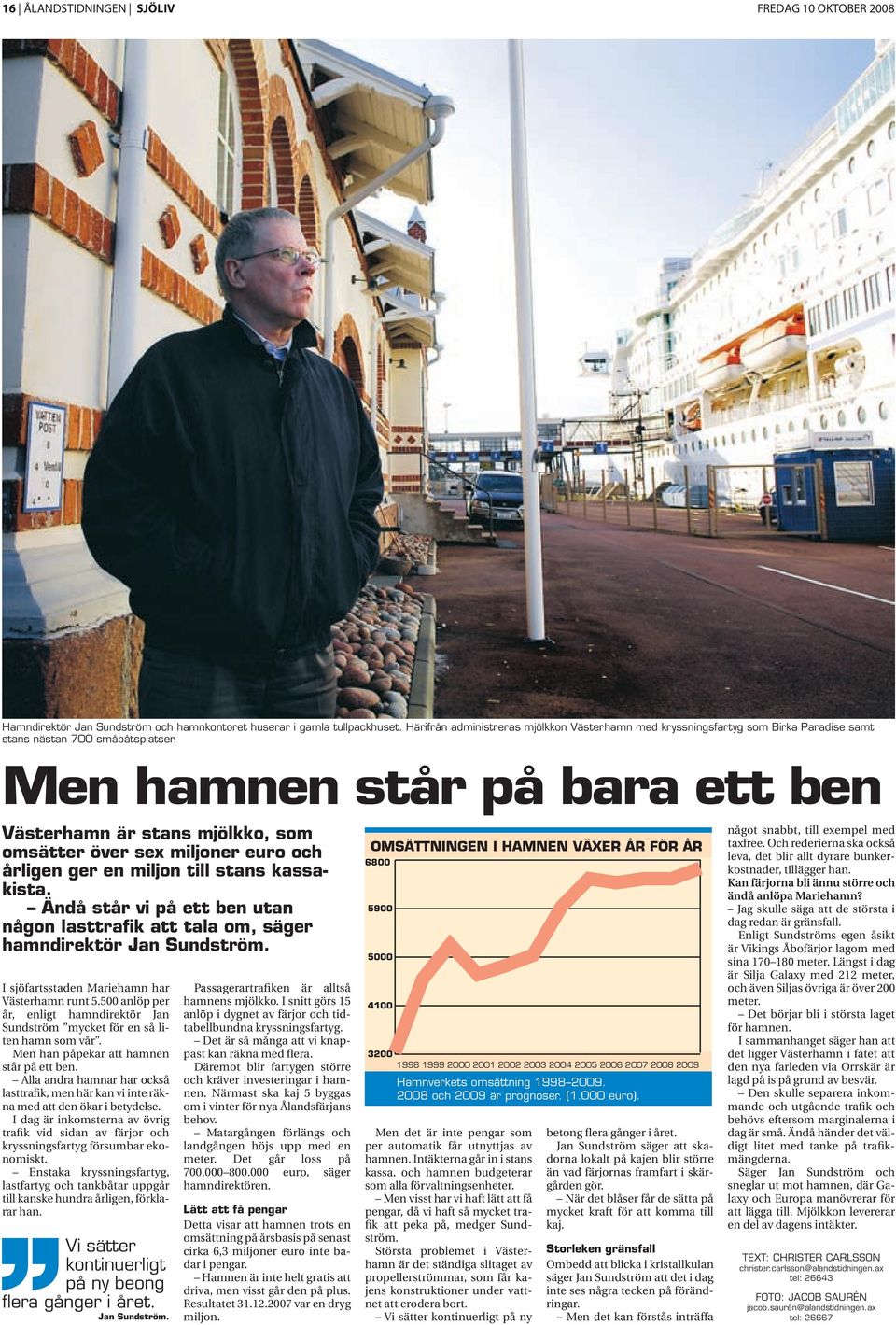 Men hamnen står på bara ett ben Västerhamn är stans mjölkko, som omsätter över sex miljoner euro och årligen ger en miljon till stans kassakista.