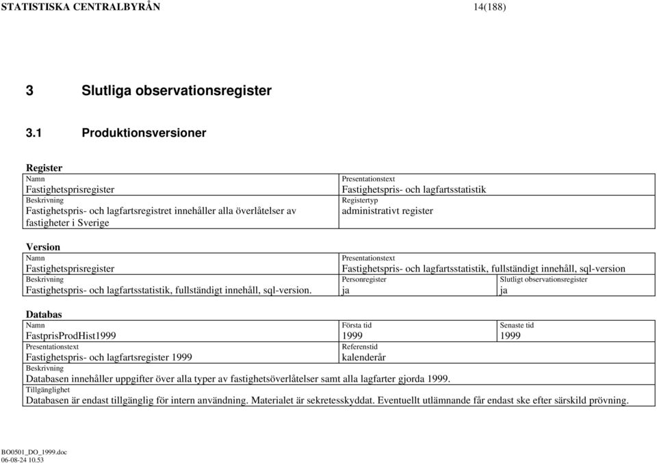 Beskrivning Fastighetspris- och lagfartsstatistik, fullständigt innehåll, sql-version.