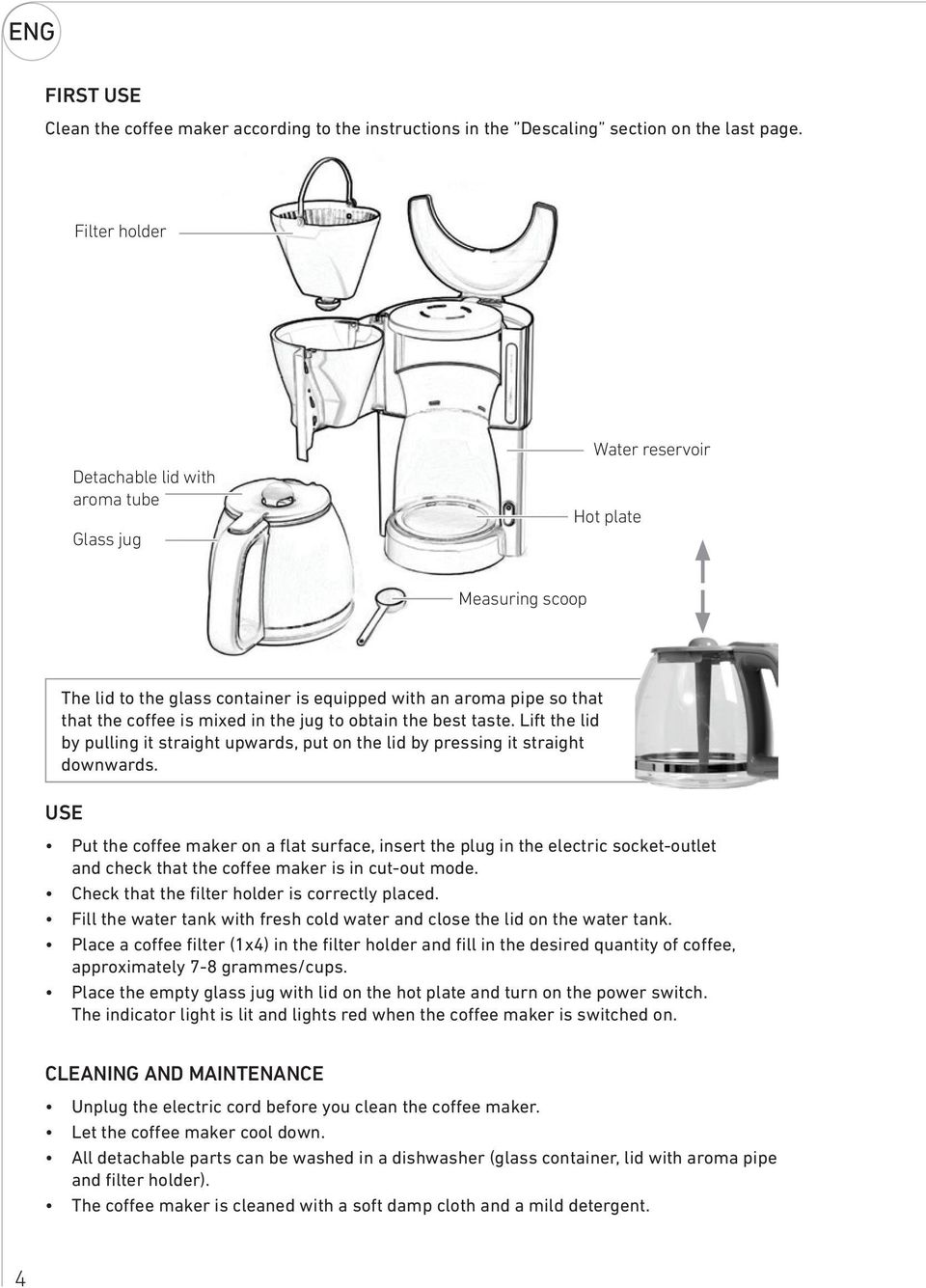 jug to obtain the best taste. Lift the lid by pulling it straight upwards, put on the lid by pressing it straight downwards.