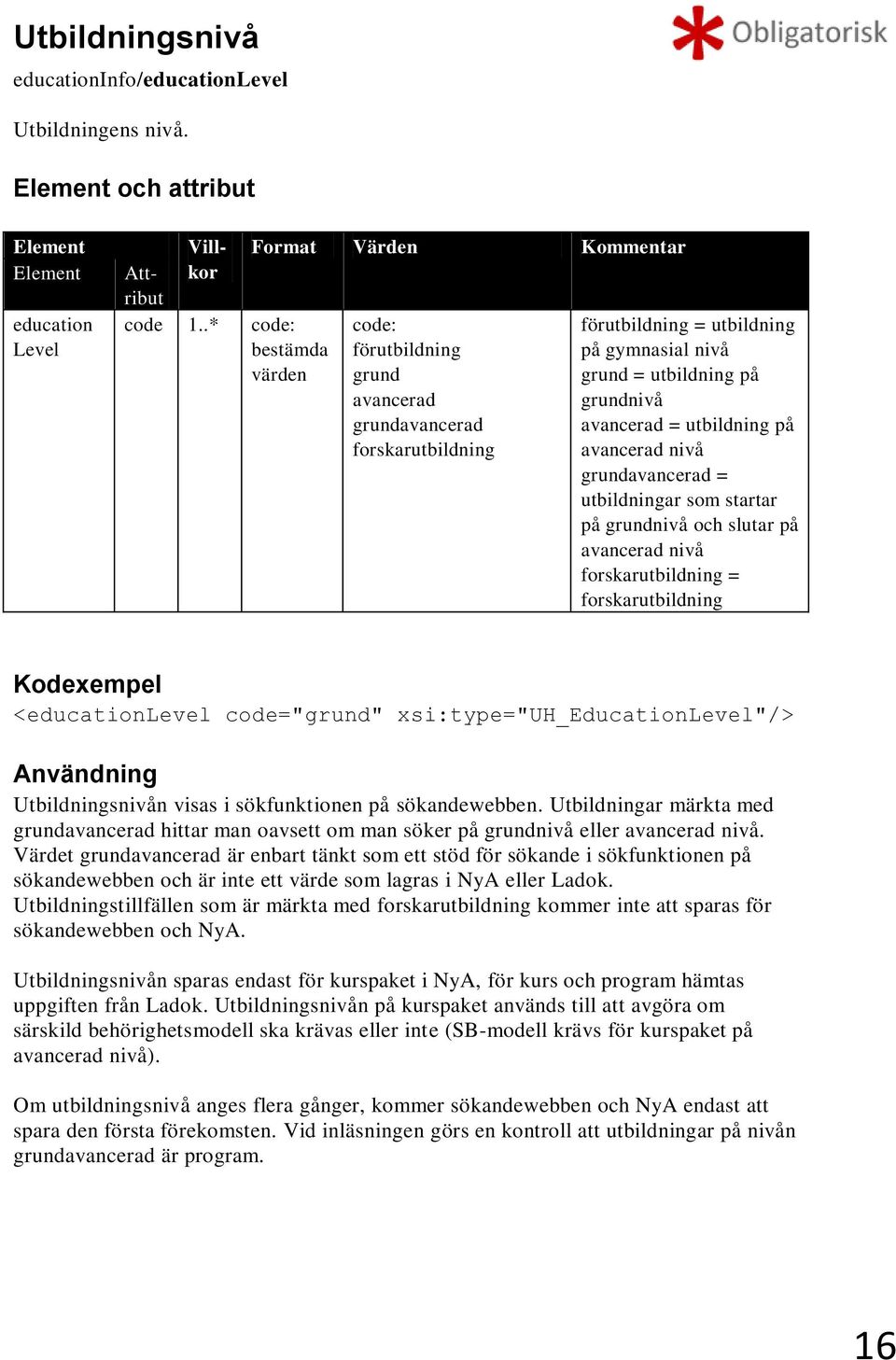 avancerad = utbildning på avancerad nivå grundavancerad = utbildningar som startar på grundnivå och slutar på avancerad nivå forskarutbildning = forskarutbildning <educationlevel code="grund"