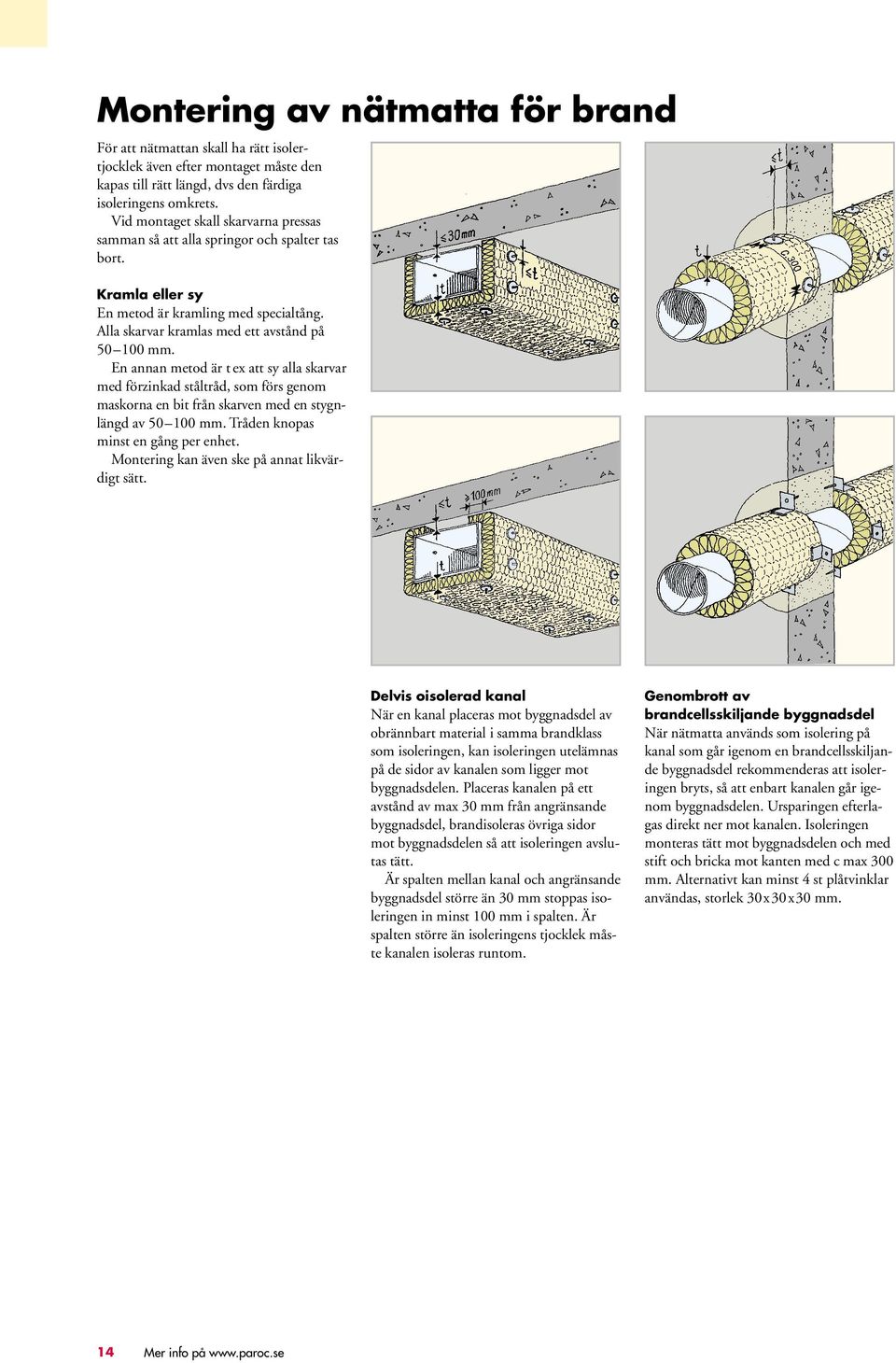 En annan metod är t ex att sy alla skarvar med förzinkad ståltråd, som förs genom maskorna en bit från skarven med en stygnlängd av 50 100 mm. Tråden knopas minst en gång per enhet.