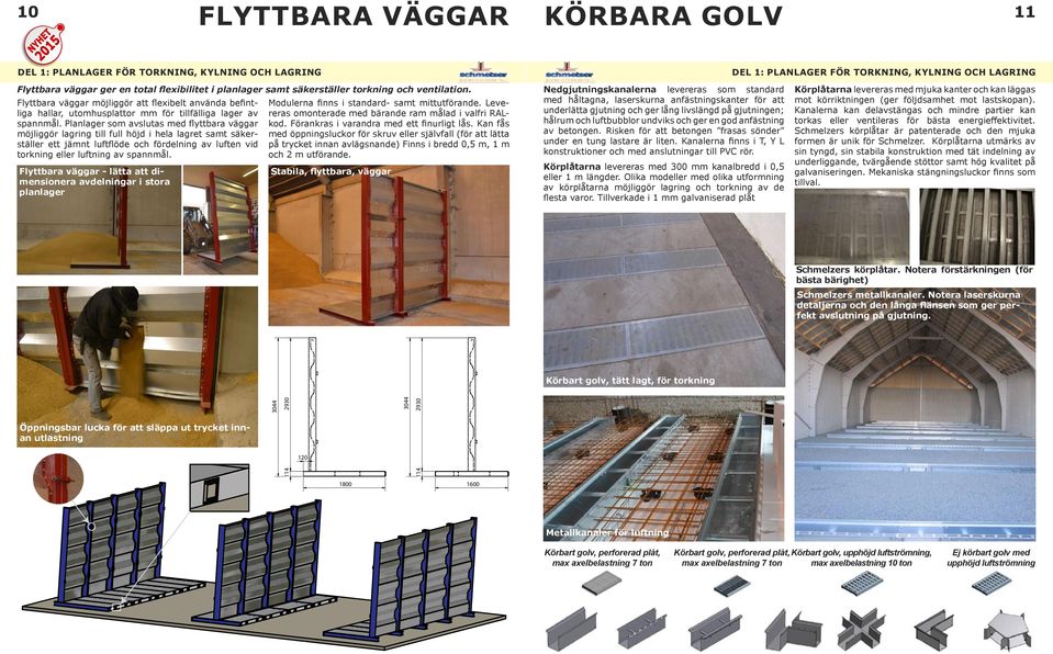 Planlager som avslutas med flyttbara väggar möjliggör lagring till full höjd i hela lagret samt säkerställer ett jämnt luftflöde och fördelning av luften vid torkning eller luftning av spannmål.