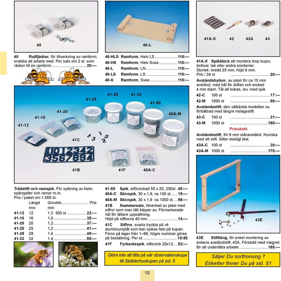 ..110: 41-28 41-32 41-50 40A-M 41A-X Spikbleck att montera ihop kupor, bottnar, tak eller andra snickerier. Storlek: bredd 25 mm, höjd 9 mm. Pris / 24 st.