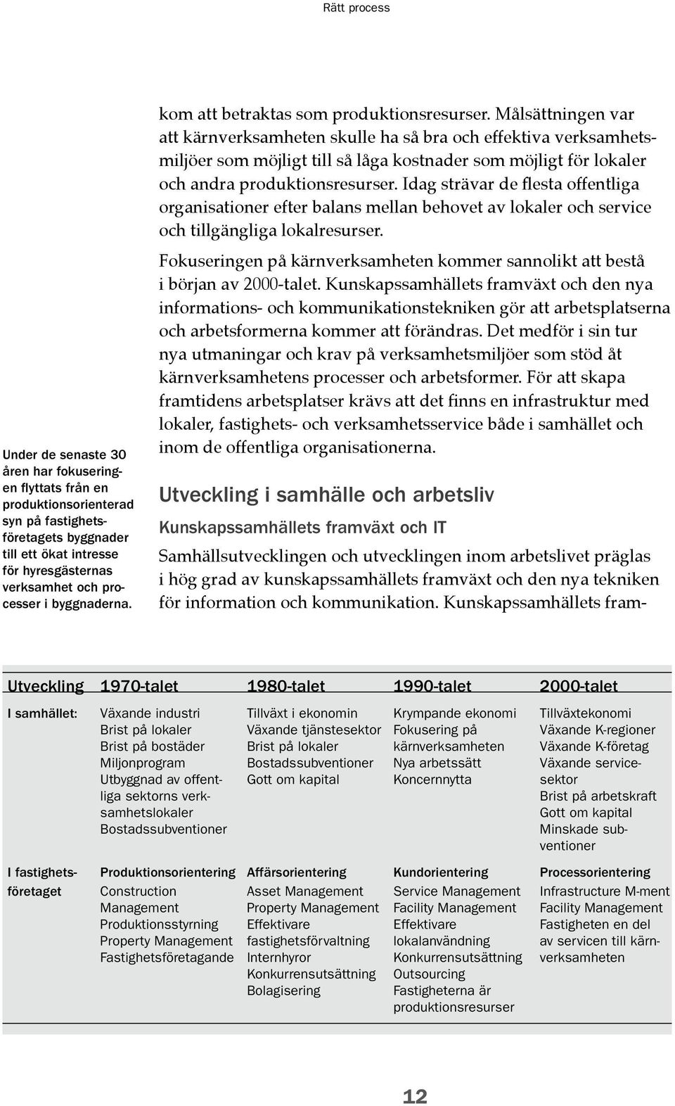 Målsättningen var att kärnverksamheten skulle ha så bra och effektiva verksamhetsmiljöer som möjligt till så låga kostnader som möjligt för lokaler och andra produktionsresurser.