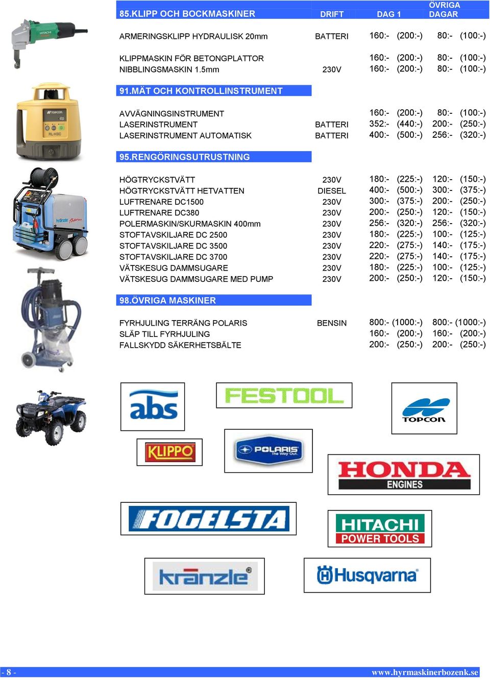 MÄT OCH KONTROLLINSTRUMENT AVVÄGNINGSINSTRUMENT 160:- (200:-) 80:- (100:-) LASERINSTRUMENT BATTERI 352:- (440:-) 200:- (250:-) LASERINSTRUMENT AUTOMATISK BATTERI 400:- (500:-) 256:- (320:-) 95.