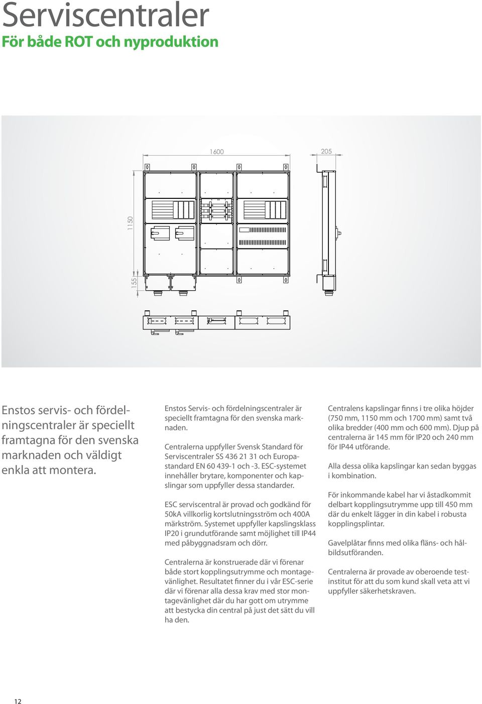 Centralerna uppfyller Svensk Standard för Serviscentraler SS 436 21 31 och Europa - standard EN 60 439-1 och -3.