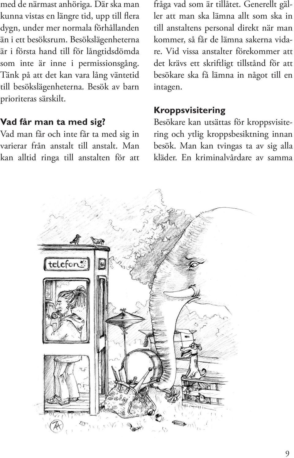 Vad får man ta med sig? Vad man får och inte får ta med sig in varierar från anstalt till anstalt. Man kan alltid ringa till anstalten för att fråga vad som är tillåtet.