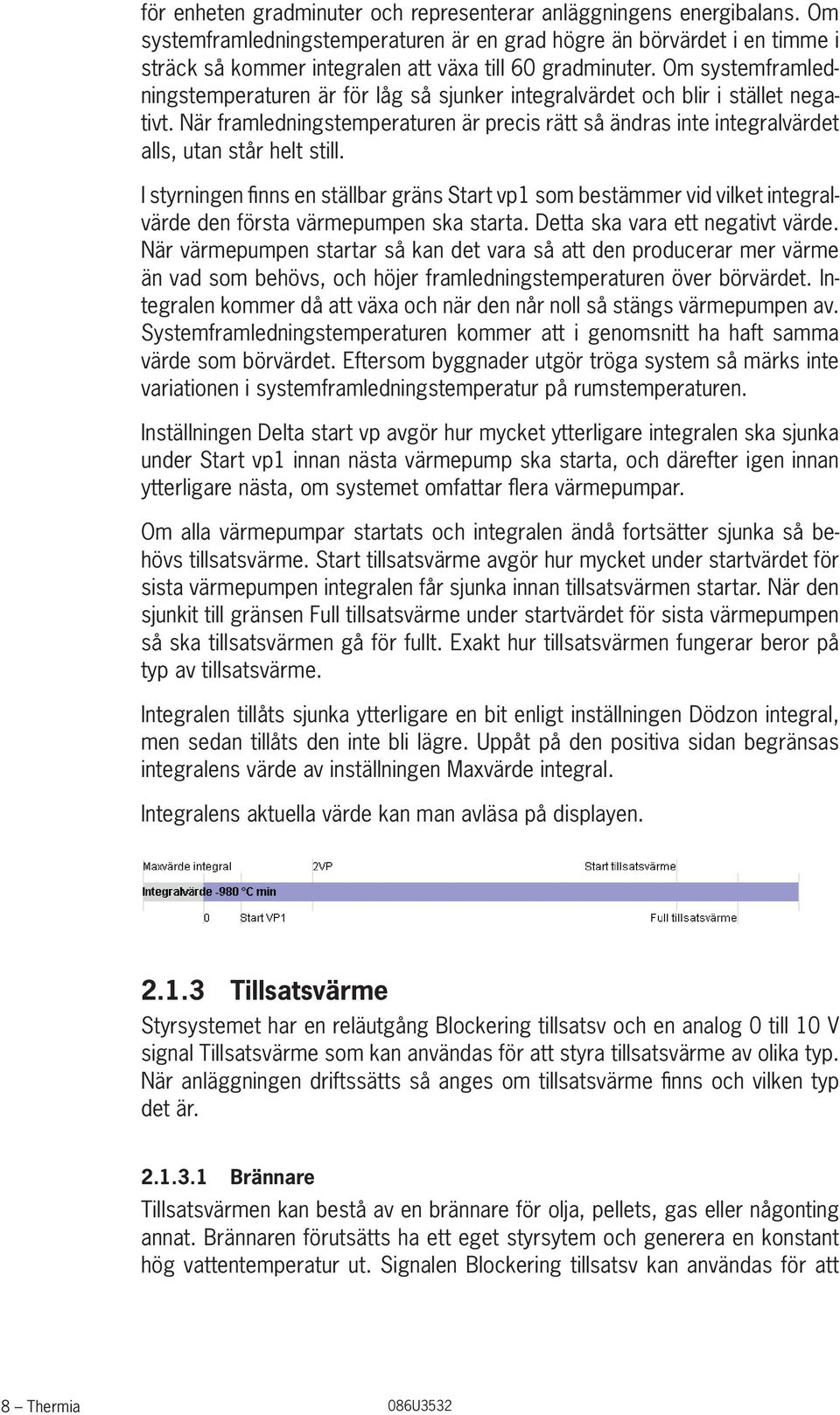 Om systemframledningstemperaturen är för låg så sjunker integralvärdet och blir i stället negativt.