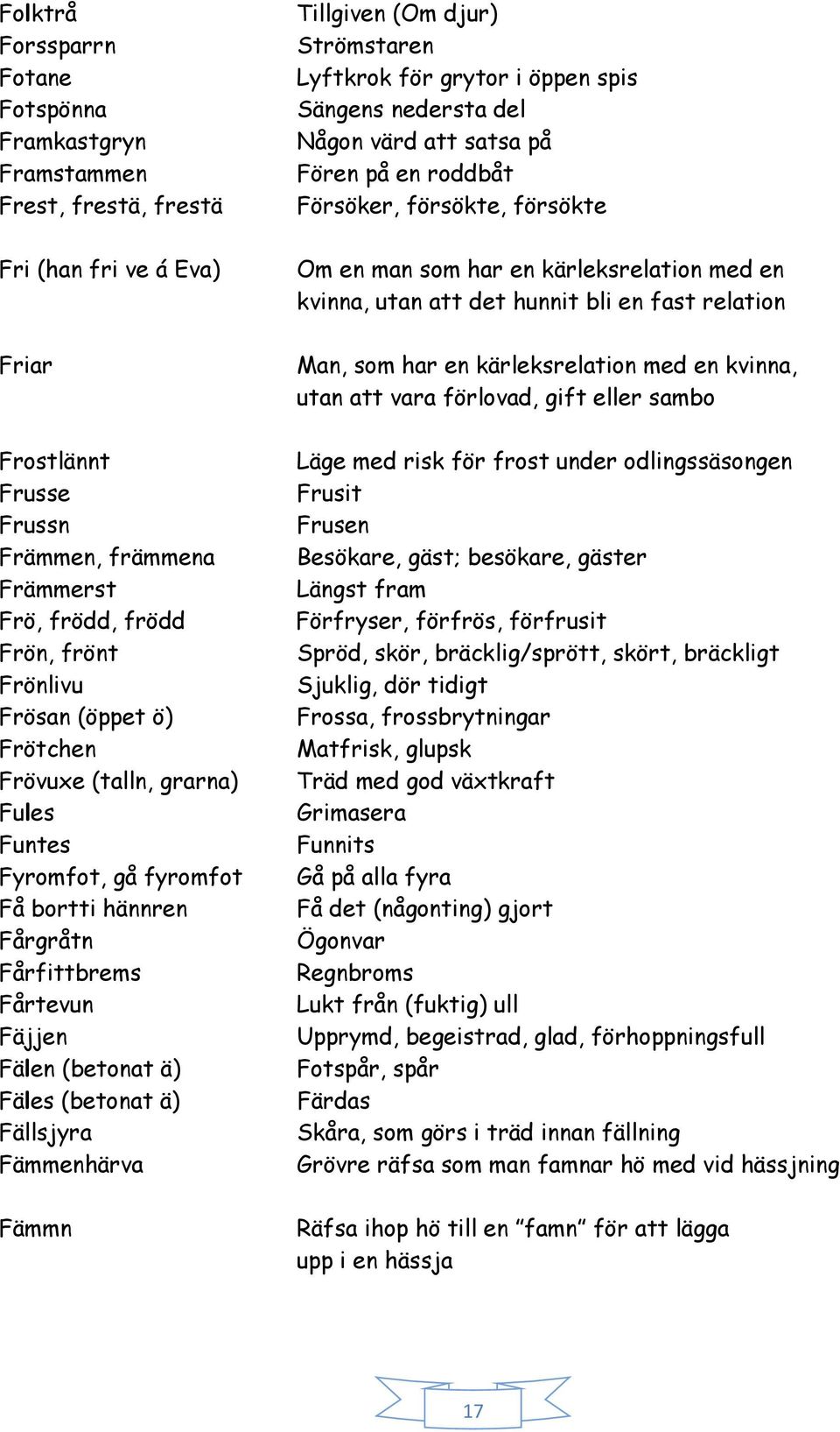 Fämmenhärva Fämmn Tillgiven (Om djur) Strömstaren Lyftkrok för grytor i öppen spis Sängens nedersta del Någon värd att satsa på Fören på en roddbåt Försöker, försökte, försökte Om en man som har en