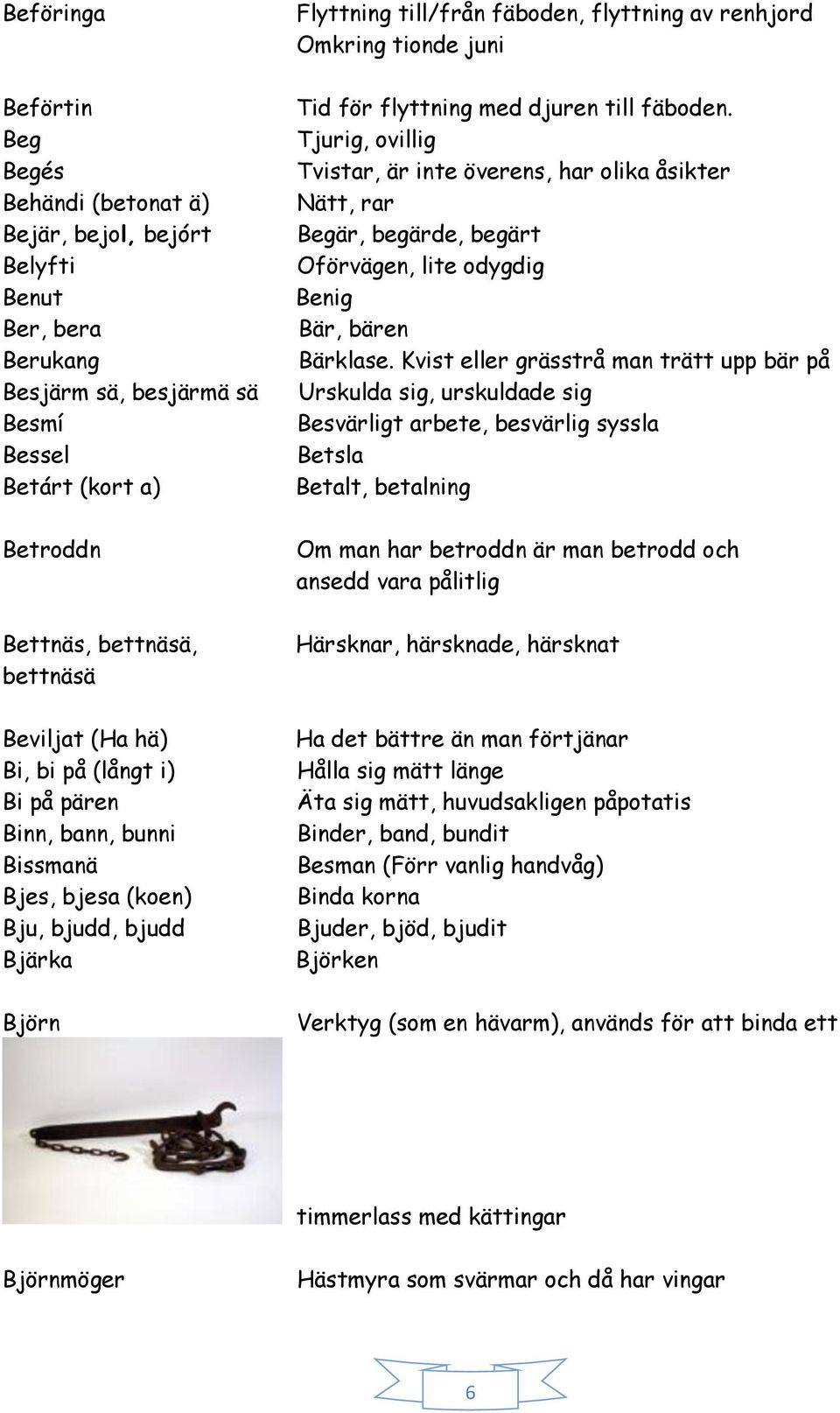 Tid för flyttning med djuren till fäboden. Tjurig, ovillig Tvistar, är inte överens, har olika åsikter Nätt, rar Begär, begärde, begärt Oförvägen, lite odygdig Benig Bär, bären Bärklase.