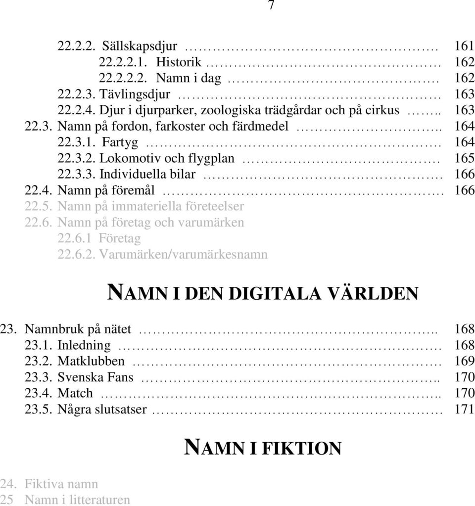 166 22.5. Namn på immateriella företeelser 22.6. Namn på företag och varumärken 22.6.1 Företag 22.6.2. Varumärken/varumärkesnamn NAMN I DEN DIGITALA VÄRLDEN 23.