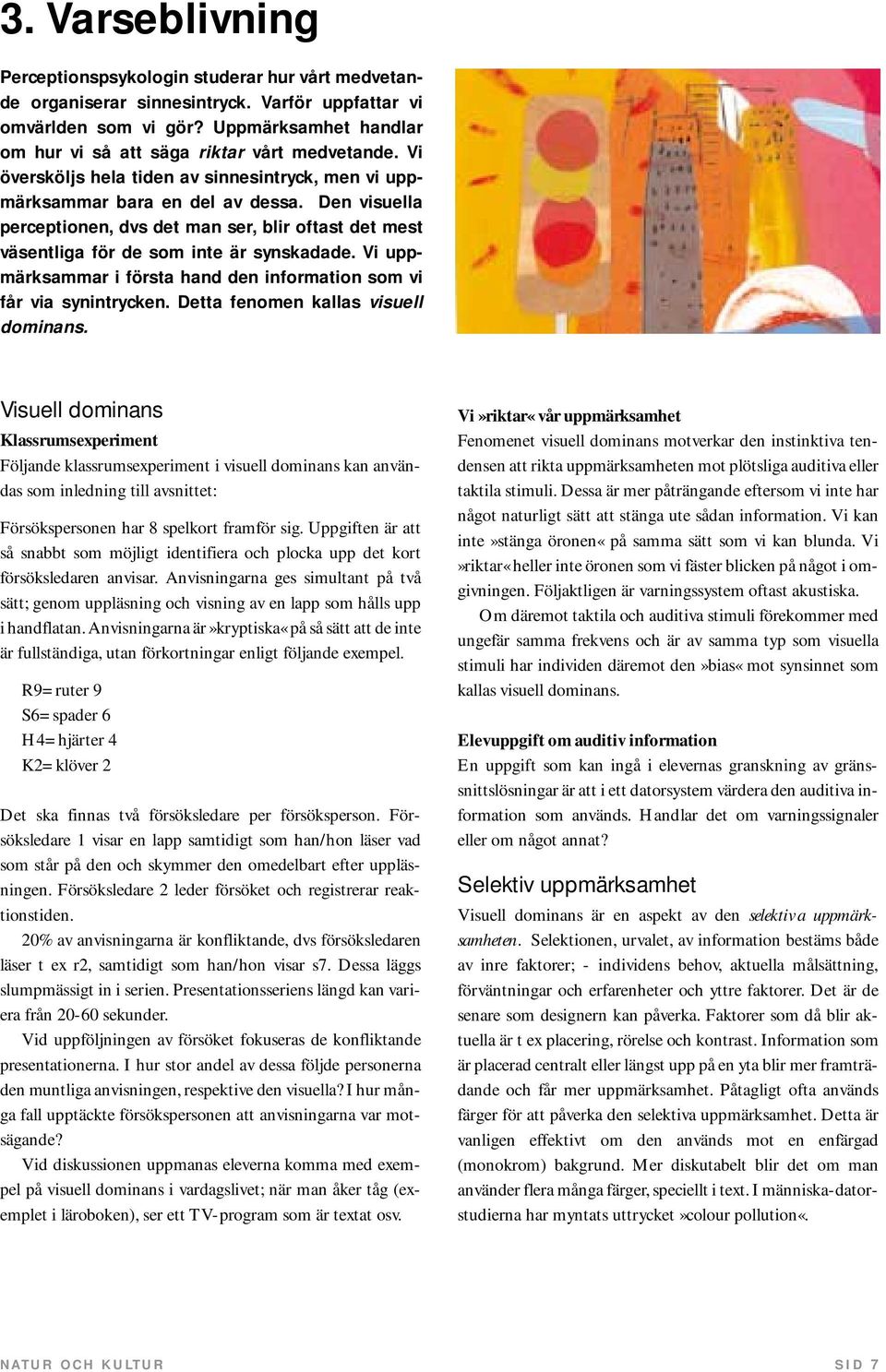 Den visuella perceptionen, dvs det man ser, blir oftast det mest väsentliga för de som inte är synskadade. Vi uppmärksammar i första hand den information som vi får via synintrycken.