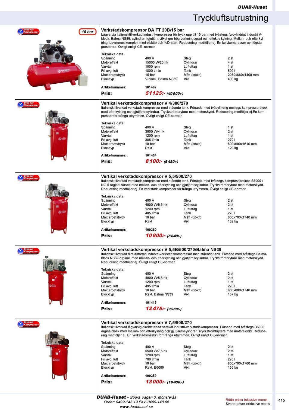 Övrigt enligt CE- normer. Motoreffekt 15000 W/20 hk Cylindrar 4 st Varvtal 1000 rpm Luftuttag 1 st Fri avg.