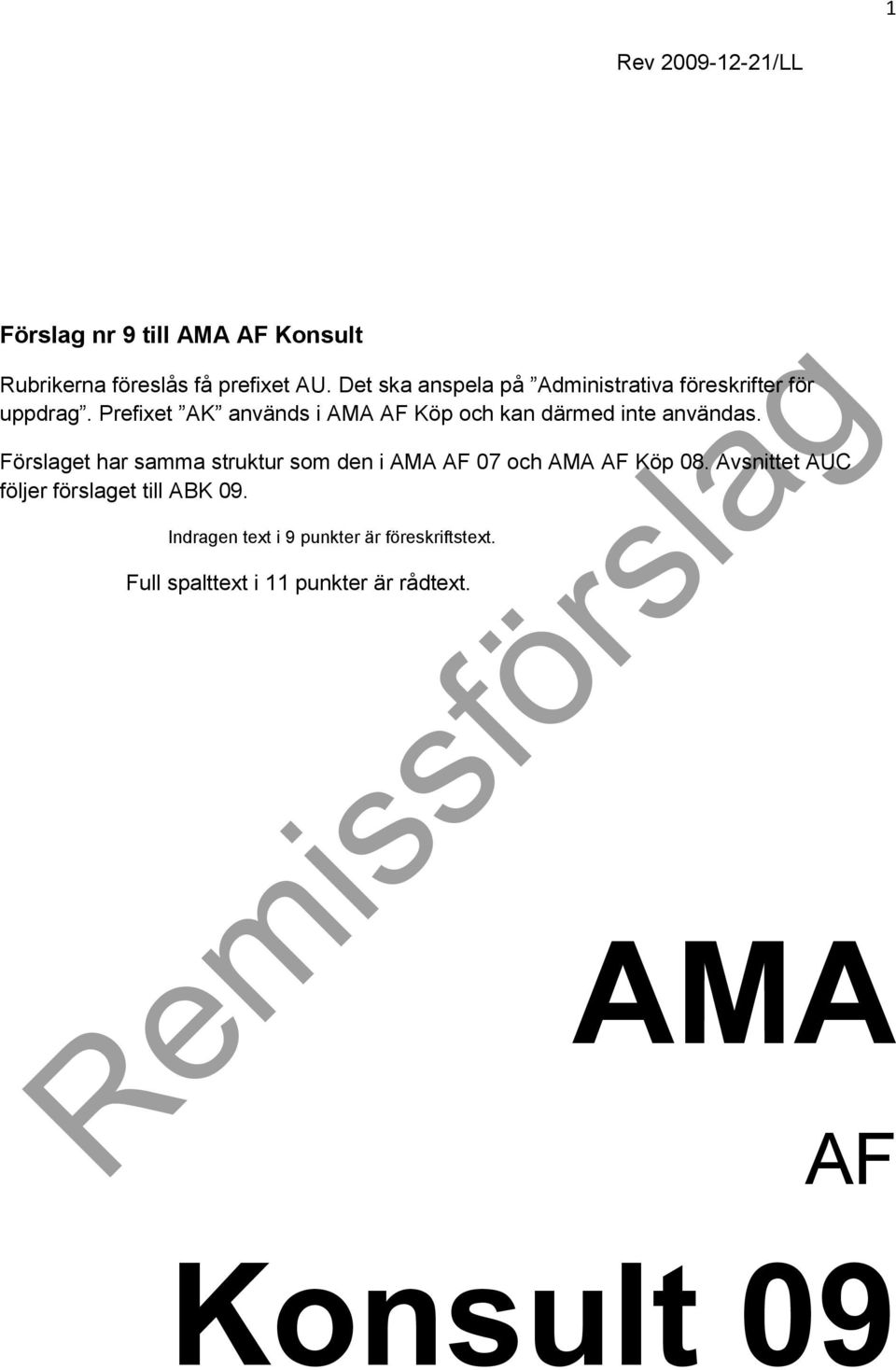 Prefixet AK används i AMA AF Köp och kan därmed inte användas.