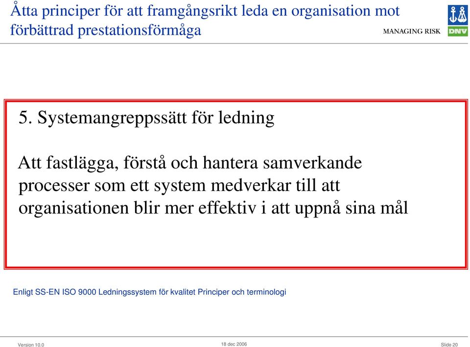 Systemangreppssätt för ledning Att fastlägga, förstå och hantera samverkande processer