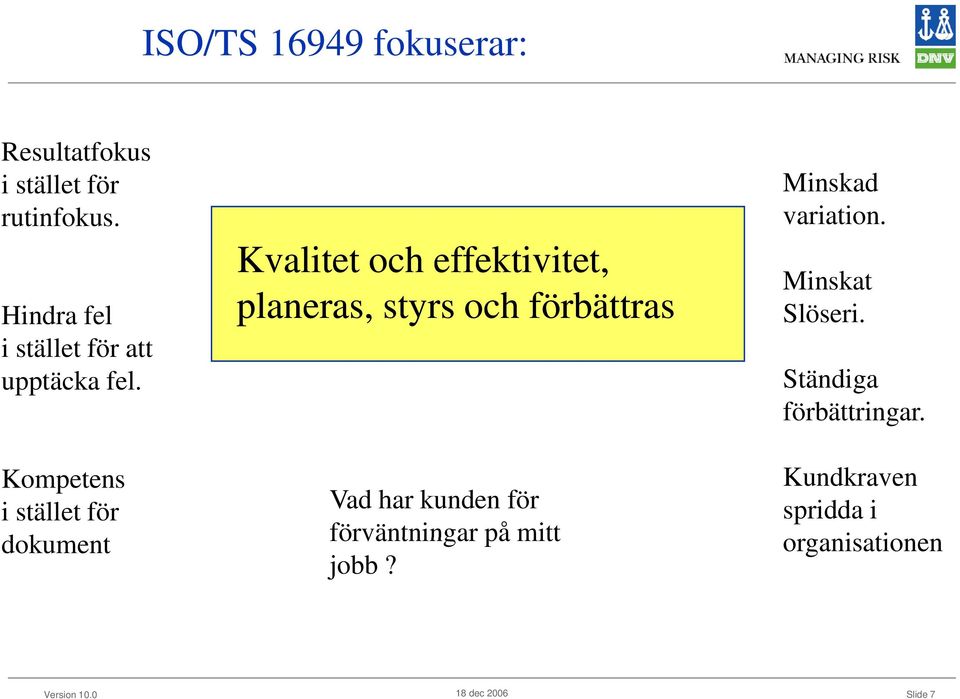 Kompetens i stället för dokument Kvalitet och effektivitet, planeras, styrs och