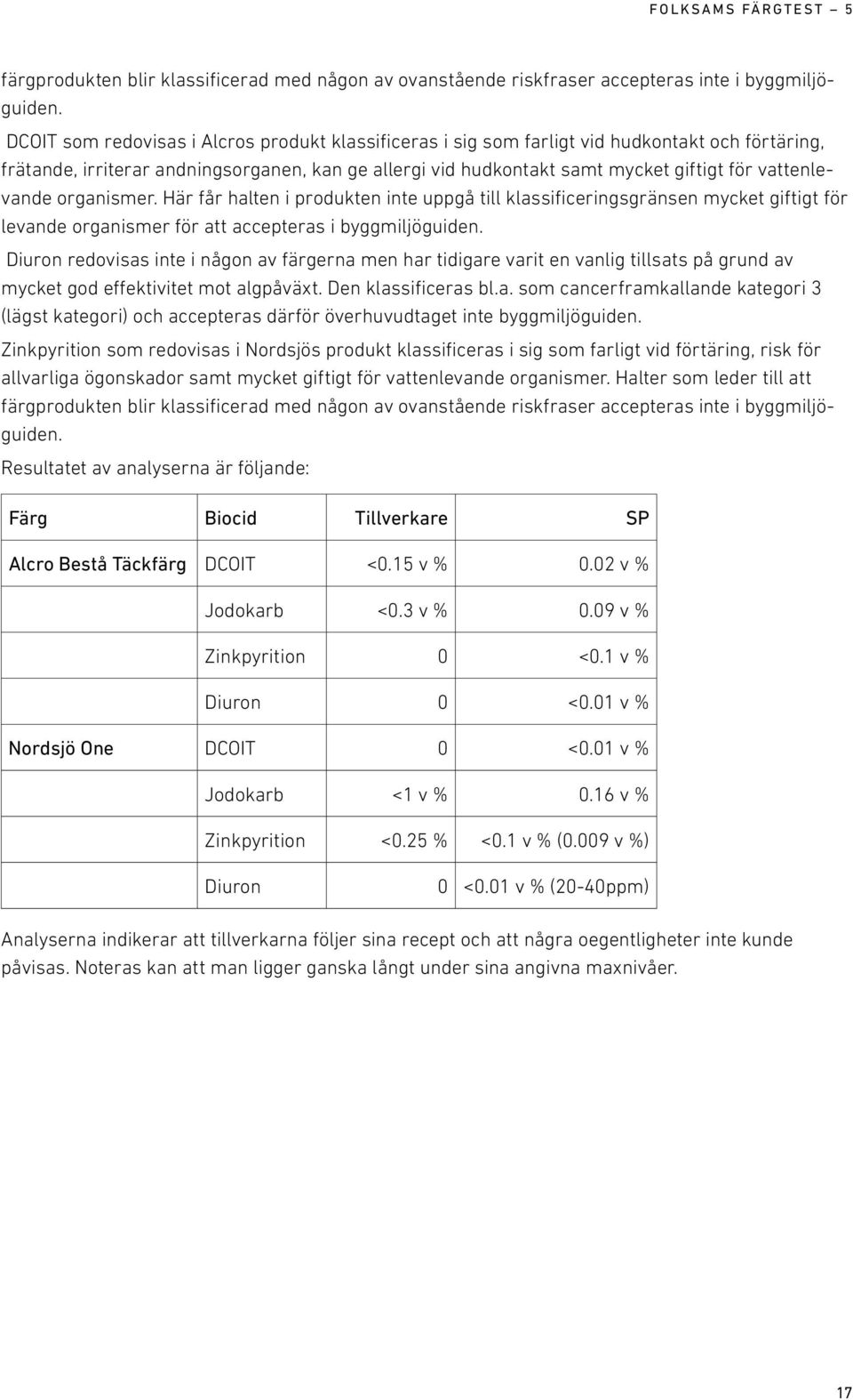 vattenlevande organismer. Här får halten i produkten inte uppgå till klassificeringsgränsen mycket giftigt för levande organismer för att accepteras i byggmiljöguiden.