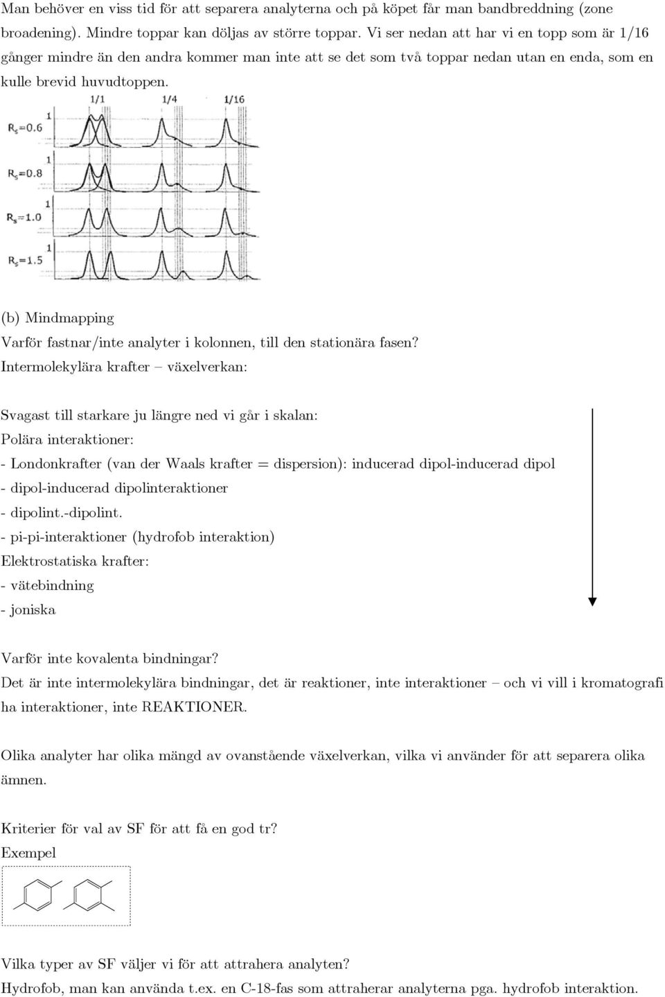 (b) Mindmapping Varför fastnar/inte analyter i kolonnen, till den stationära fasen?