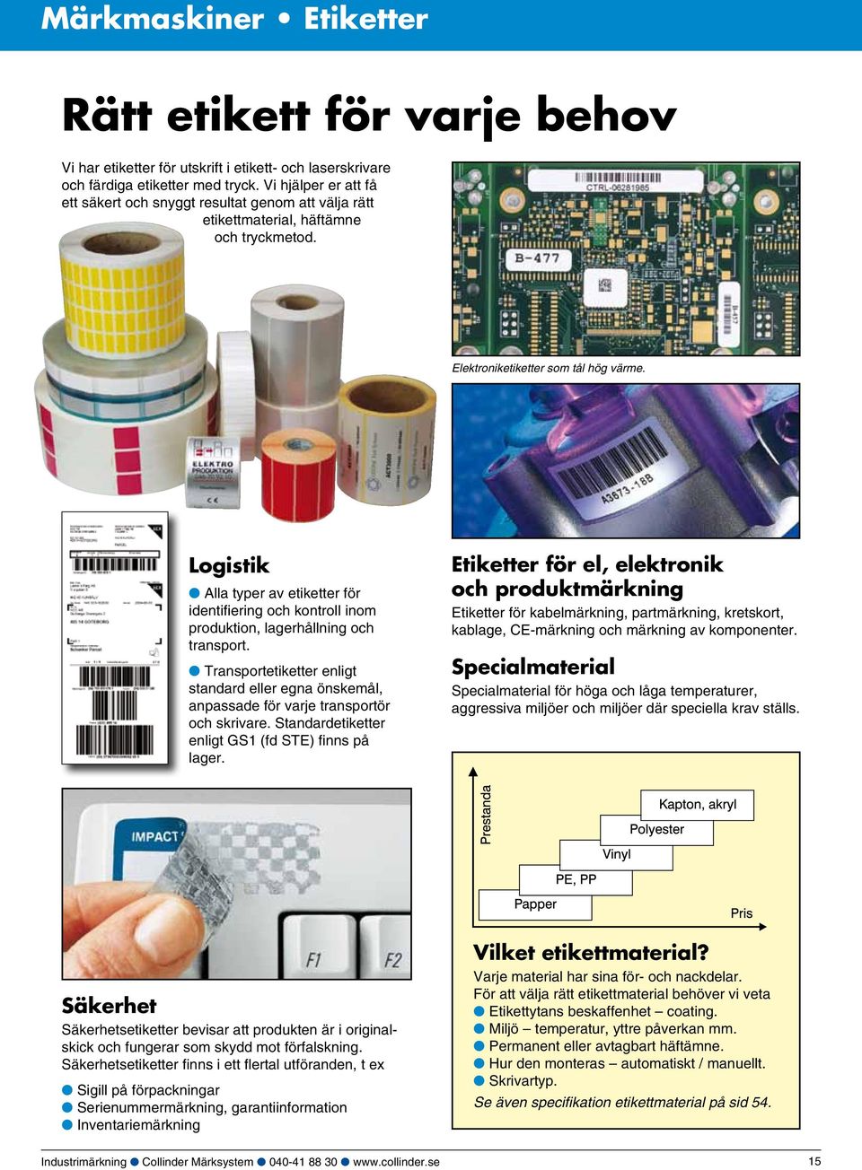 Logistik l Alla typer av etiketter för identifiering och kontroll inom produktion, lagerhållning och transport.