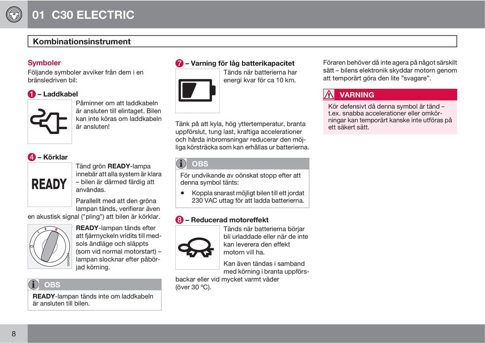 Parallellt med att den gröna lampan tänds, verifierar även en akustisk signal ("pling") att bilen är körklar.